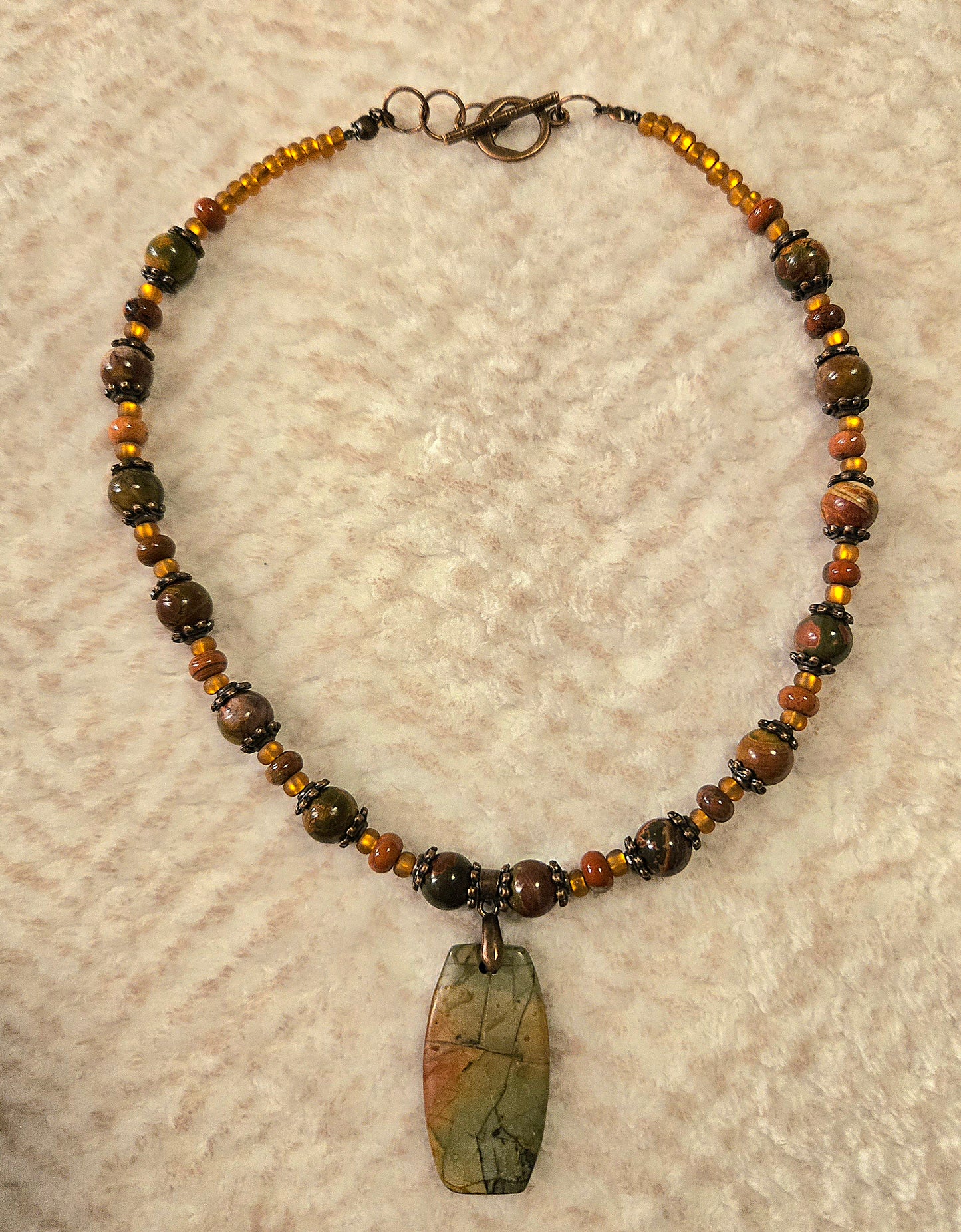 Rainbow Picasso Jasper focal pendant with Rainbow Picasso beads