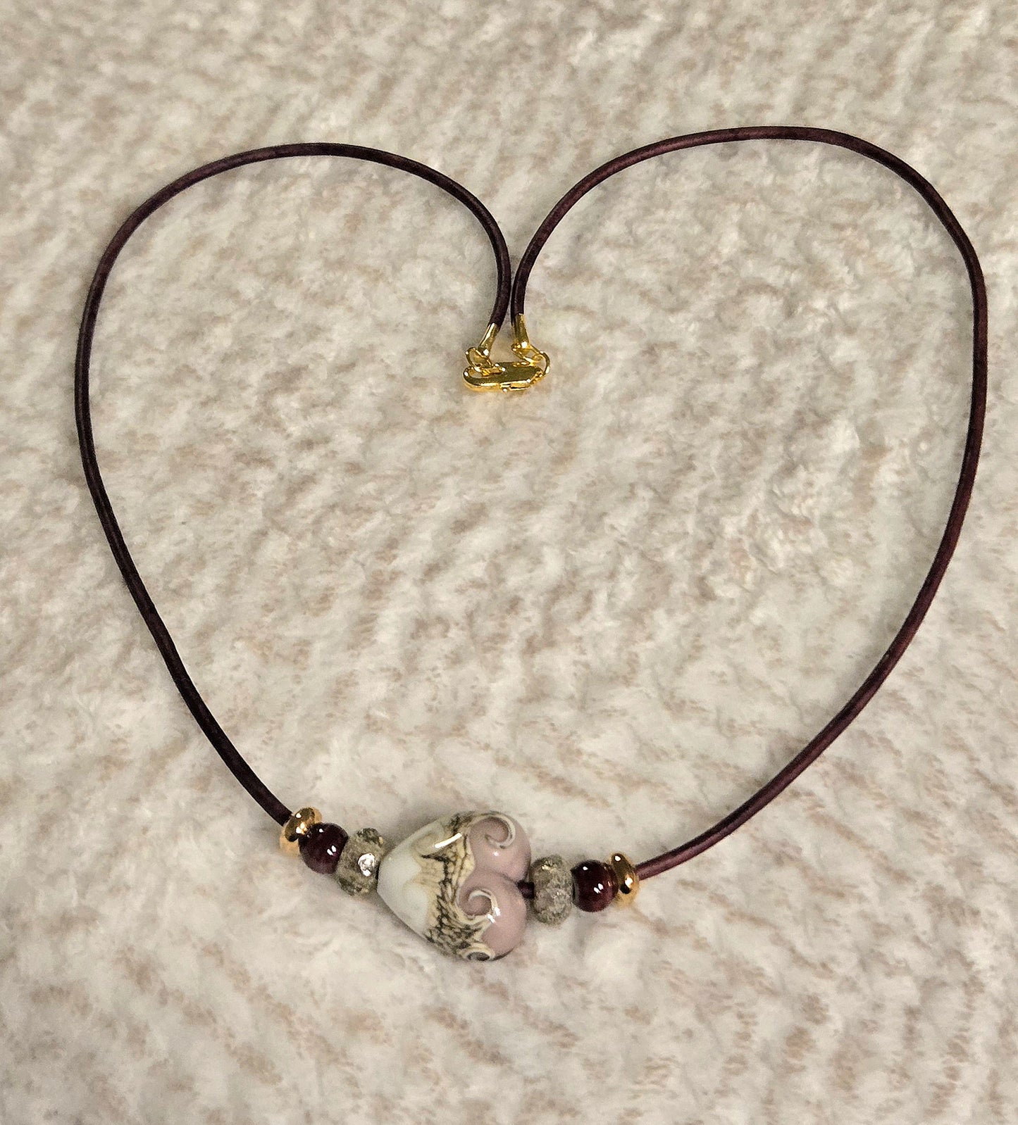 Etched glass heart leather pendant