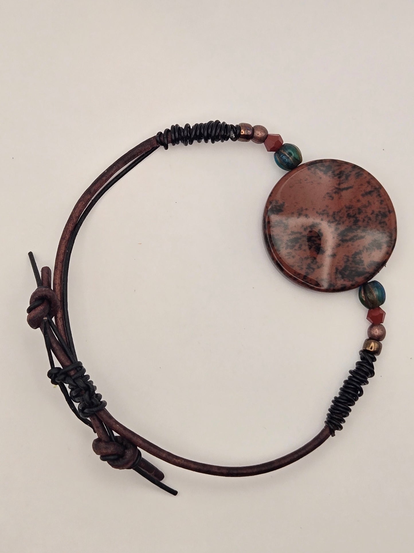 Mahogany Obsidian leather sliding bracelet