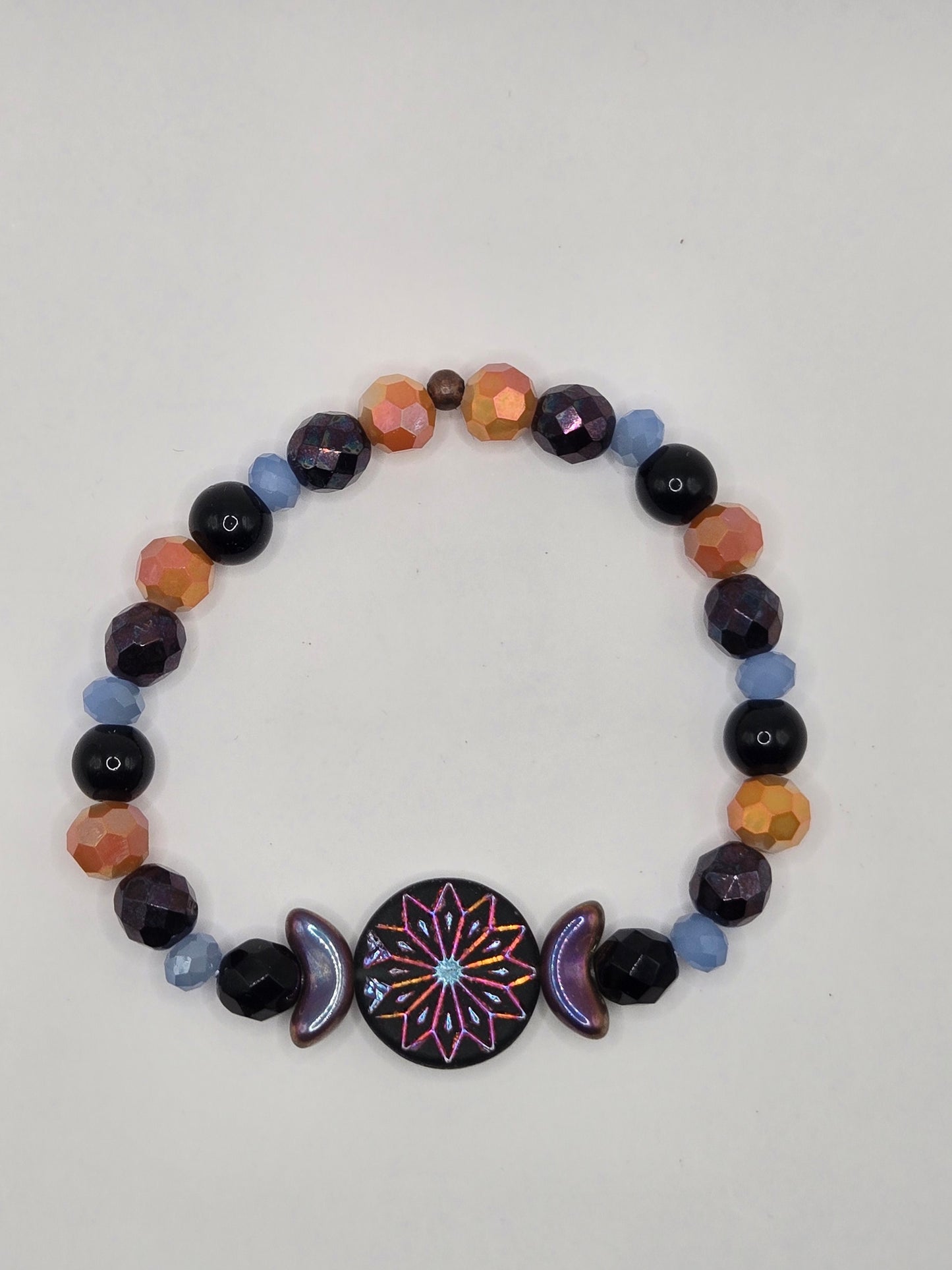 Glass flower coin bead stretch bracelet