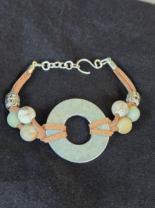 Soft camel suede bracelet with Amazonite beads