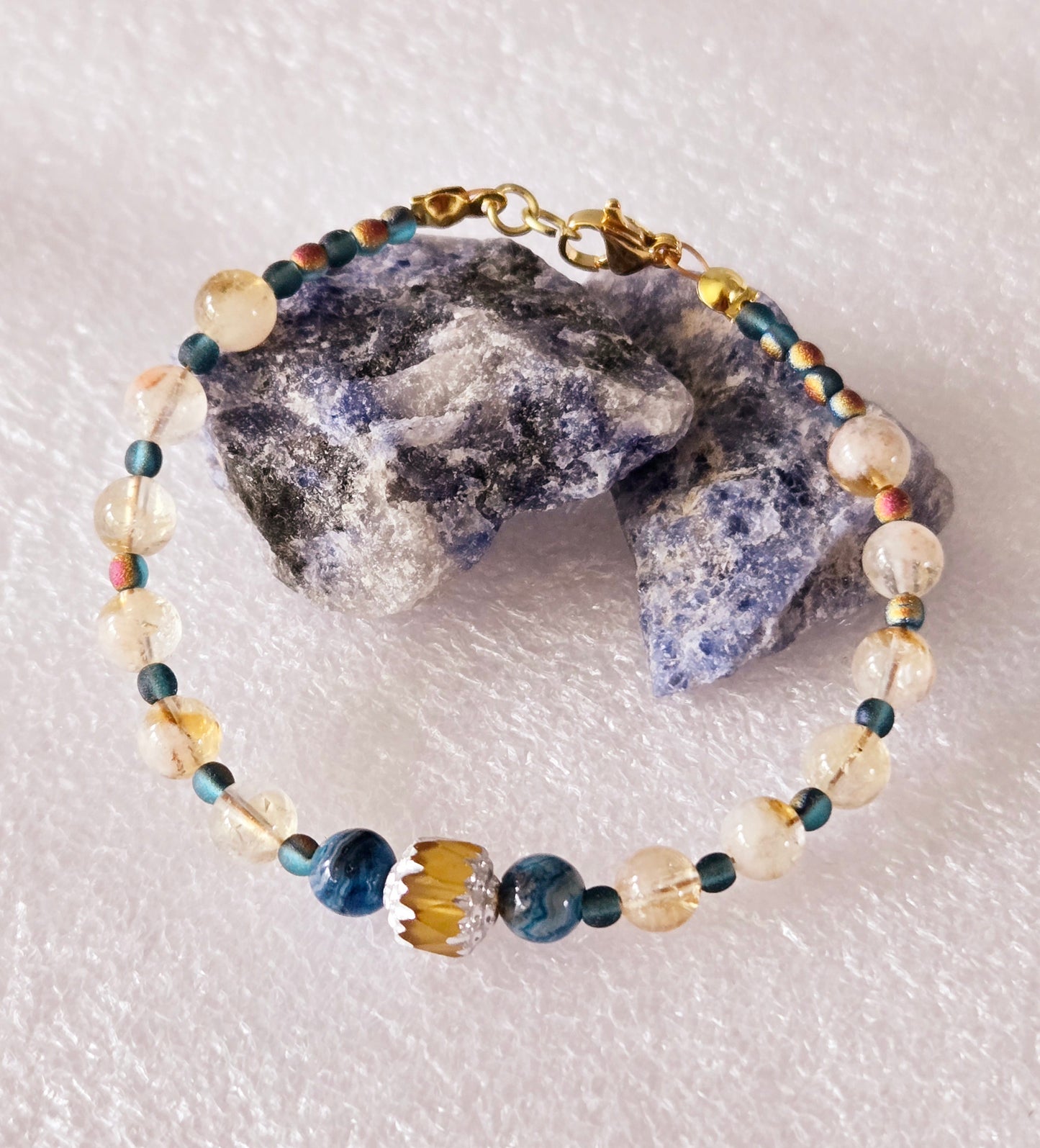 Czech glass Topaz, Citrine, Larimar Lace bracelet