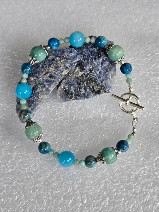 Amazonite and Larimar Blue Crazy Lace satin wire bracelet