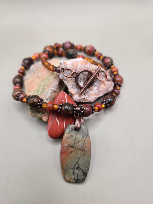 Rainbow Picasso Jasper focal pendant with Rainbow Picasso beads