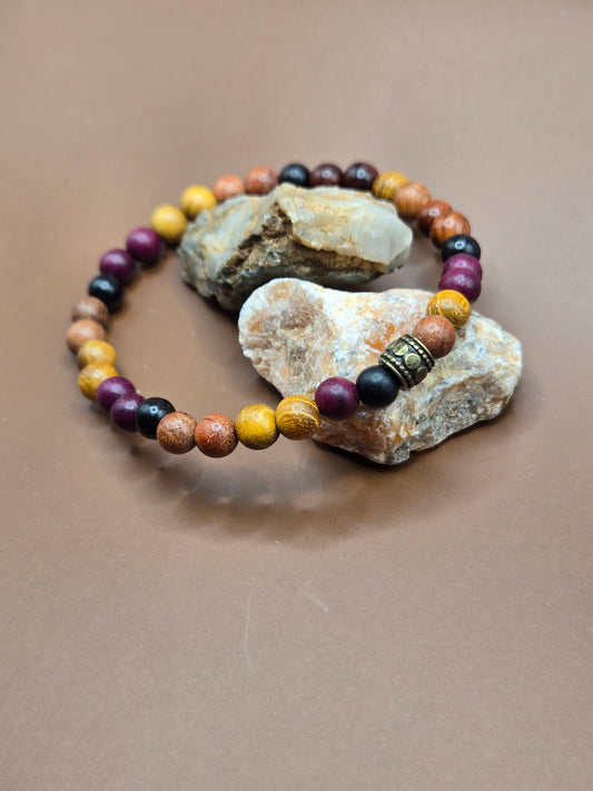 Unisex Rosewood and sandalwood mixed stretch bracelet