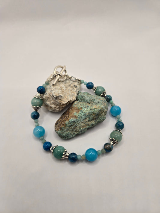 Amazonite and Larimar Blue Crazy Lace satin wire bracelet