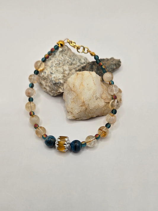 Czech glass Topaz, Citrine, Larimar Lace bracelet