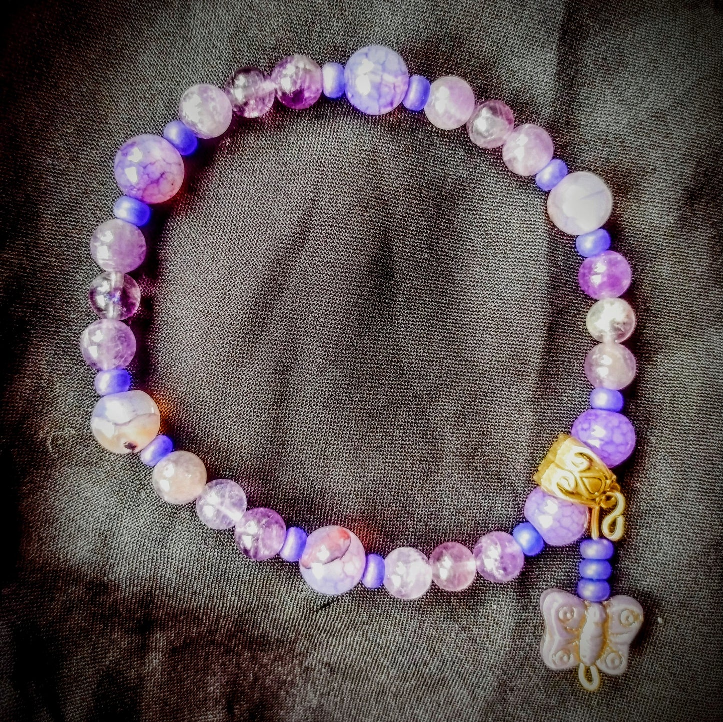 Rainbow Fluorite Agate Amethyst glass bead bracelet