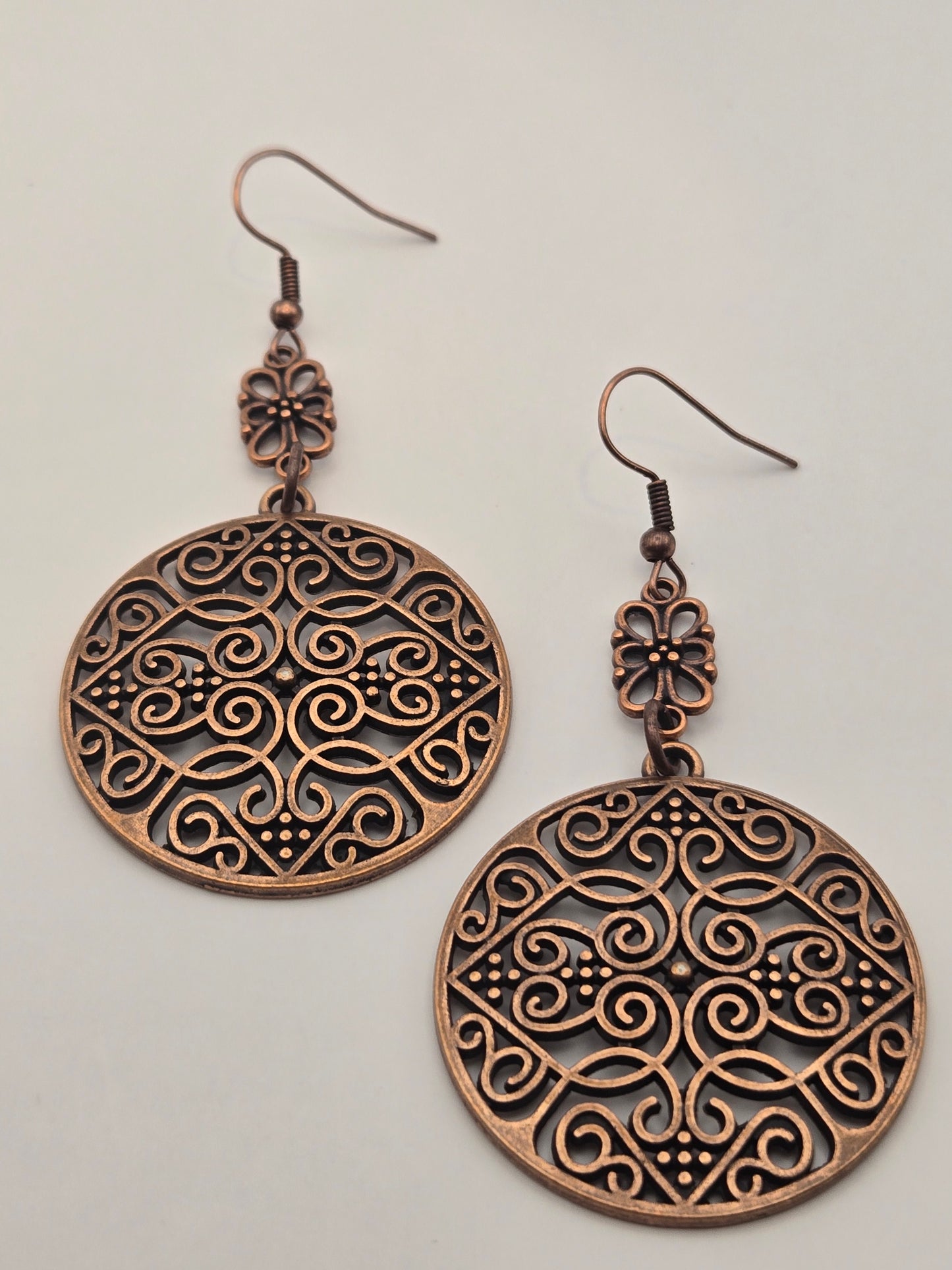 Antique copper medallion earrings