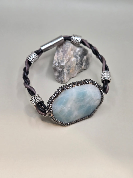 Braided leather Amazonite magnetic bracelet