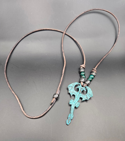 Mykonos Copper Patina dragon leather pendant