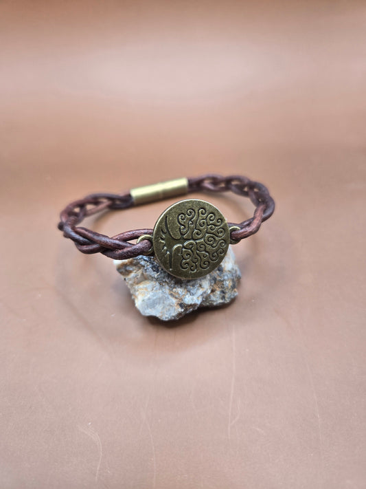Tree of Life leather braided magnetic bracelet