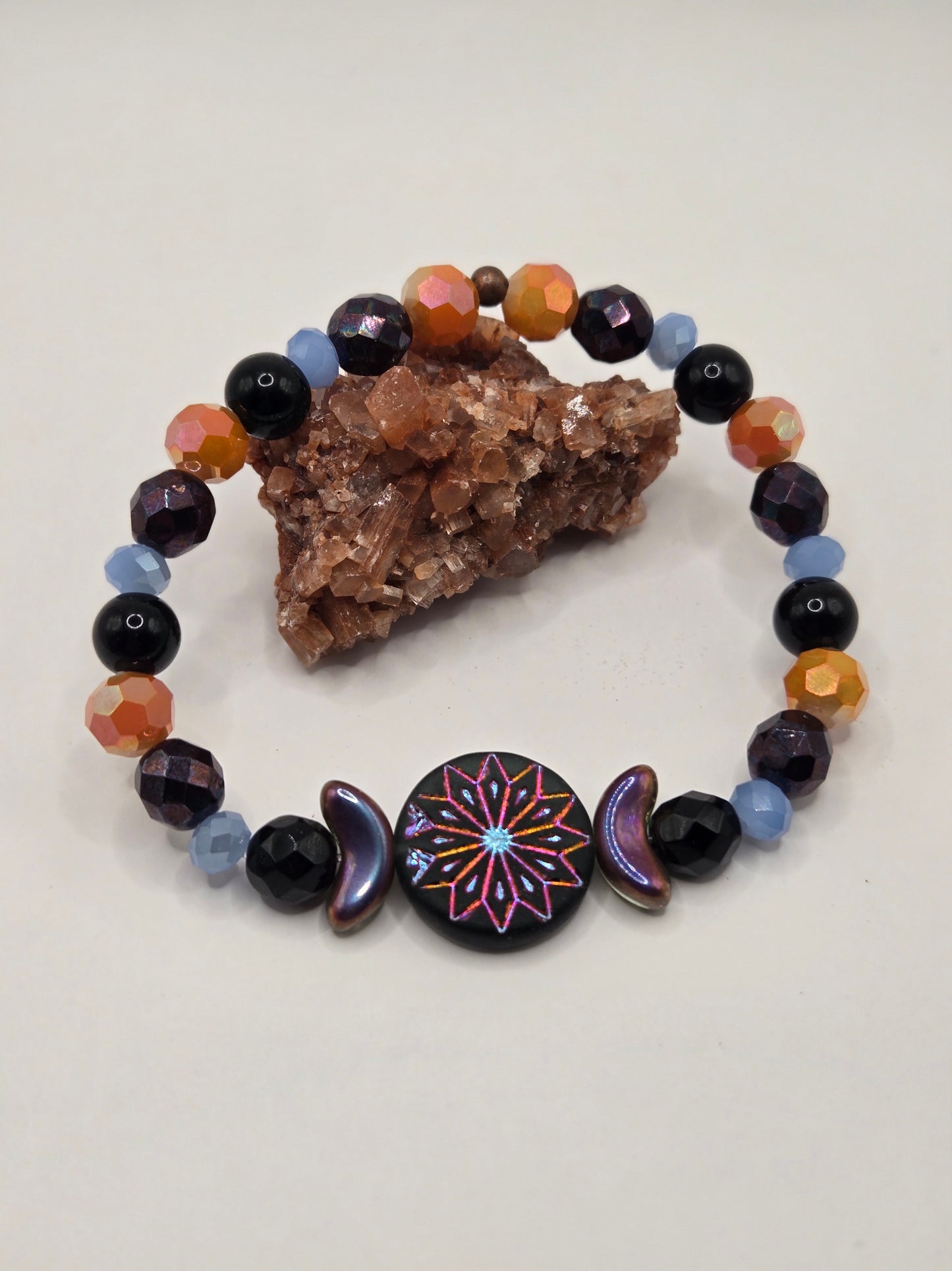 Glass flower coin bead stretch bracelet
