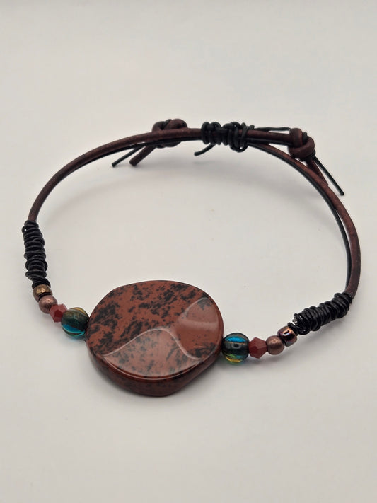 Mahogany Obsidian leather sliding bracelet