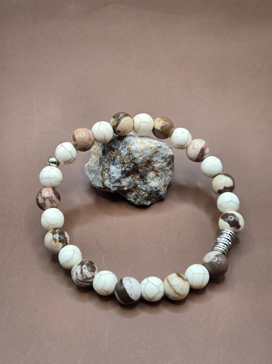 Zebra and white turquoise stone stretchy bracelet