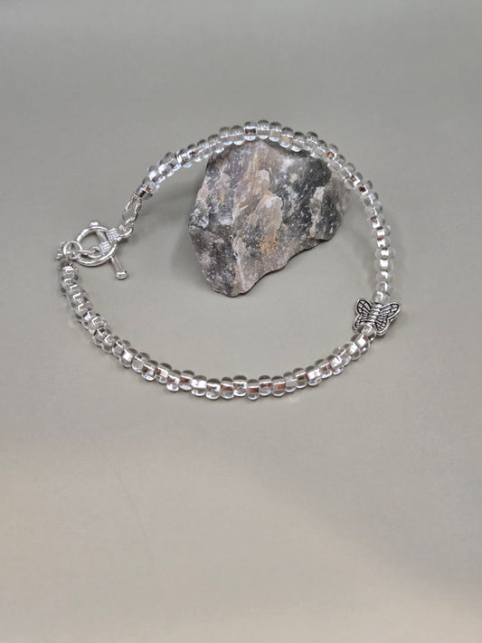 Butterfly and glass bead toggle bracelet