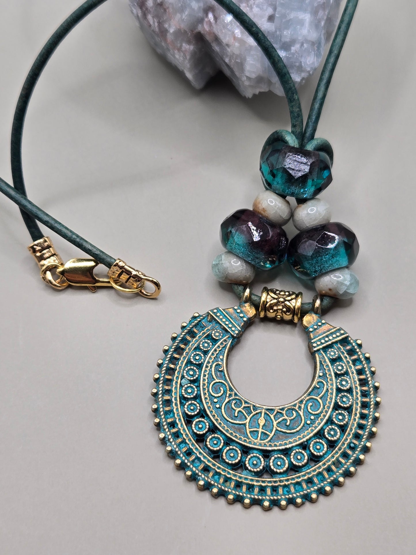 Patina focal leather pendant