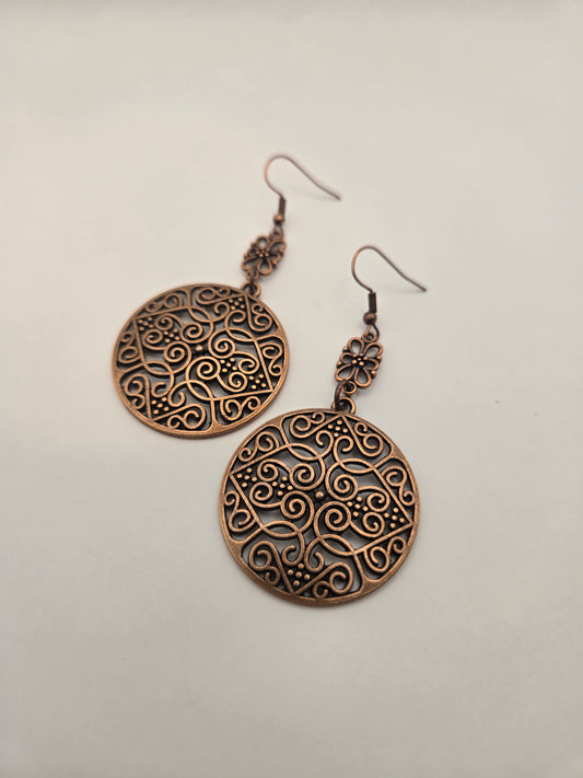 Antique copper medallion earrings